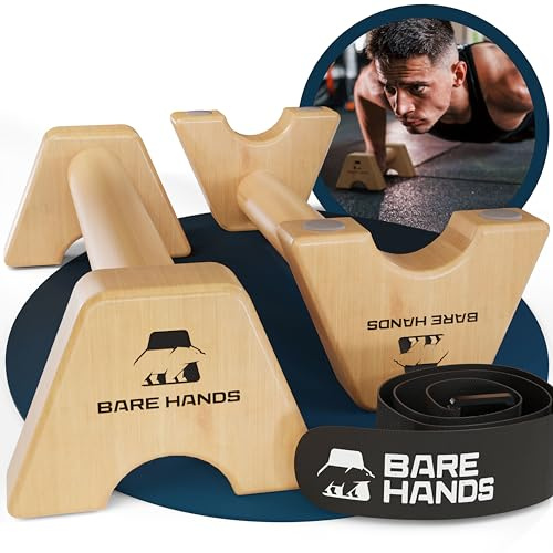 BARE HANDS Liegestzützgriffe – 2x gelenksschonende & rutschfeste Holz Liegestützgriffe | exzellentes Calisthenics Equipment | Indoor & Outdoor | Ideal für Handstand & Liegestütze | extra lang