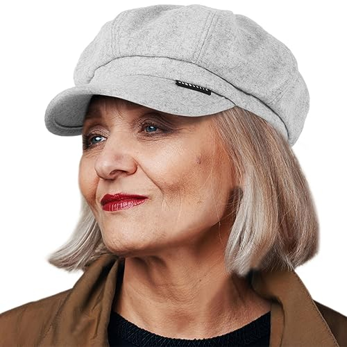 Frauen Newsboy Caps Vintage Wolle Französisch Beret Hüte Taxifahrer Visier Achteckige Kappe (Blass)