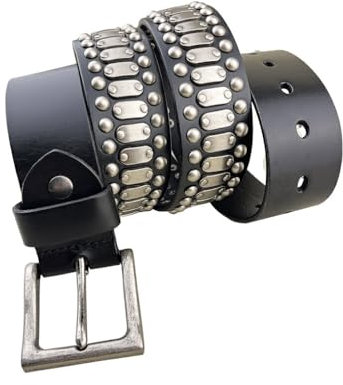 osiuujkw Breiter Anwendungs Ledergürtel, Komfort und Haltbarkeit für Männer und Frauen, Nietengürtel im Punkrock Stil, PU Gürtel für Frauen, Schwarz, 125cm