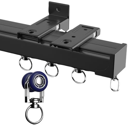 Glänzend Einläufig Gardinenschiene Aus Aluminium (Weiß Gardinenschiene, 50-600cm) Deckenbefestigung mit Zubehör, für Raumtrenner, Duschvorhangstange, Innenlaufschiene für Vorhänge (Color : Black, Si