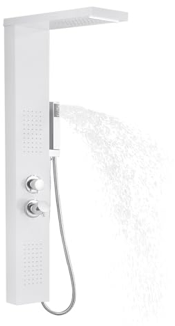LILIIN Duschpaneel Edelstahl Duschsysteme Gebürstet Duscharmatur Duschset mit Regendusche, Massagedusche, Wasserfalldusche, Handbrause für Dusche und Bad (Weiß)