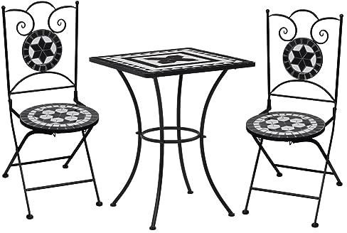 ARKEM 3-TLG. Bistro-Set GartenmöBel Set GüNstig Balkontisch Bistrotisch Garten Sitzgruppe Mosaik Keramik Schwarz und Weiß