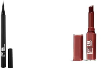 3INA MAKEUP - The 24h Pen Eyeliner 900 + The Color Lip Glow 279 - Eyeliner Nero Liquido Matte - Pennello Preciso - Rosetto Rosso Marrone Burroacaco di Karite per Nutrire Labbra - Vegan - Cruelty Free