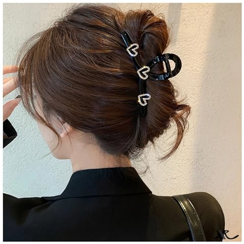 Molletta per capelli a forma di cuore con strass, a forma di cuore, con cristalli, per donne e ragazze (nero A)