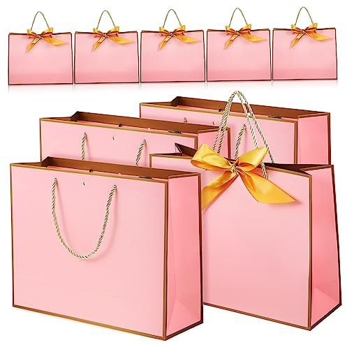 KOMBIUDA 10stücke Pack Geschenktüten Aus Papier Mit Schleifen Und Griffen Robuste Papiertüten Für Partygeschenke Einfach Zusammenfaltbar Und Belastbar
