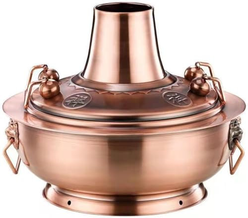 Fondue Chinese Copper Hot Pot, Hot Pot Copper Charcoal Cookware Soup Chinese Natural Gas Available Outdoor Hot Pot Traditional Charcoal Copper Hotpot(Copper,30cm)