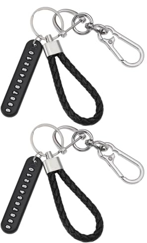SG Store 2 Set Di Portachiavi Per Auto In Corda Intrecciata In Pelle Con Targa Del Numero Di Telefono Fibbia A Ferro Di Cavallo Anti-smarrimento Per Portachiavi Fai Da Te Per Auto Accessori Nero