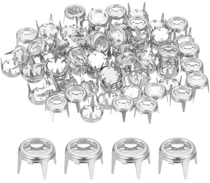 sourcing map 60 Pcs Rhinestone Studs, 6mm Round Rivets Crystal Claw Beads Nailhead Punk Spikes Decorative Rivets for DIY Leather Craft Fabric Clothes Belt Bag Shoes Accessories, Silver/White