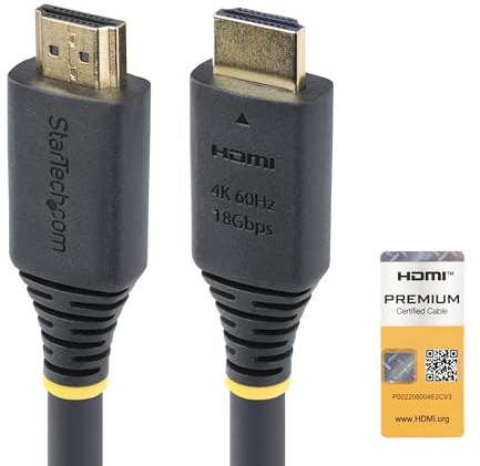 StarTech.com Cable HDMI Certificado Premium de Alta Velocidad de 5m - 4K 60Hz - 18Gbps - UHD - Recubrimiento de TPE