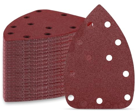 DEKOPRO 50 st slipskivor 140 x 100 mm, slipskivor med 11 hål för excentrisk slipmaskin och orbitalslipmaskin (P40/P80/P120/P180/P240 korn)
