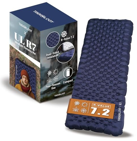 TREKOLOGY Camping Sleeping Pad with 7.2 R-Value– Ultra-Lightweight, 4 Thick Camping Mat for All Seasons – Compact, Durable & Waterproof – Ideal for Backpacking, Hiking, and Outdoor Adventures UL R7