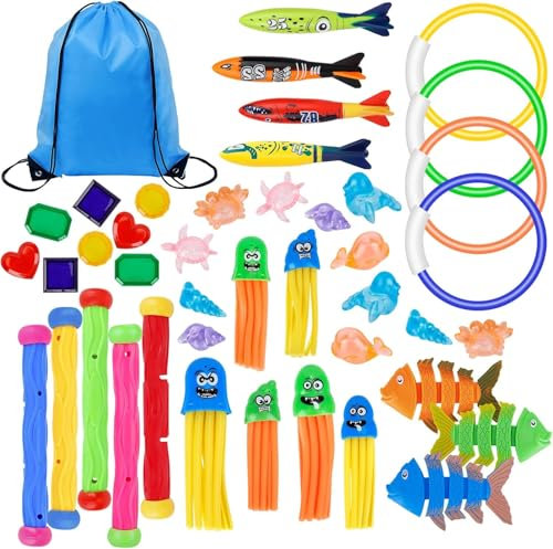 CIRULLI Juguete de buceo, 43 piezas para piscina para niños, juego de juguetes de buceo para piscina, juguete subacuático para niños, juguete de natación para entrenamiento de buceo, fiesta en la