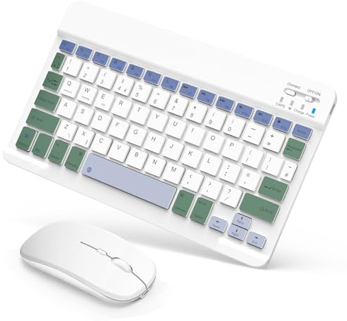 SOPPY Portable Bluetooth Keyboard and Mouse Combo, Rechargeable, UK Layout | Slim & lightweight design | 3-device switching | Long battery life | Plug & play wireless mouse | Multi-OS compatibility