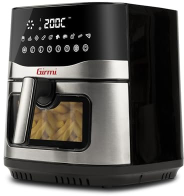 Girmi FG90 Friggitrice ad Aria Ecofrit Premium, 2200W, 9 Lt, Doppia Resistenza, Finestra, Contenitore Antiaderente, Display Digitale, Scongelamento, Partenza Ritardata, BPA/PFOA safe, Nero