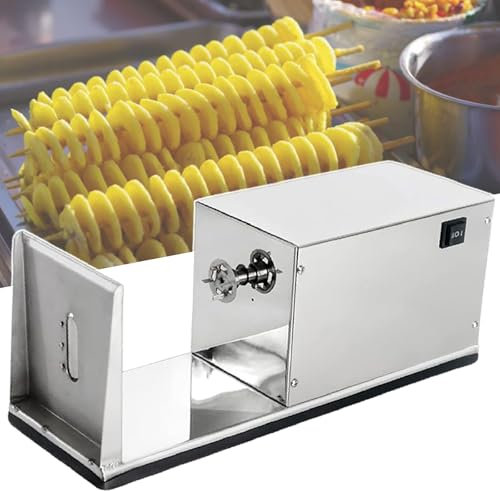 Cortador de Verduras eléctrico, Cortador en Espiral de Patatas Fritas Tornado, Cortador de Patatas Fritas de Acero Inoxidable, Cortador de Verduras en Espiral, para Uso doméstico y Comercial