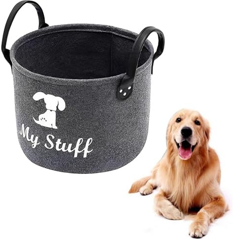 Dog Toy Storage, Dog Toy Box Storage, Toy Box for Dogs for Organizing Pet Toys Blankets Leashes Food - Dark Grey Felt