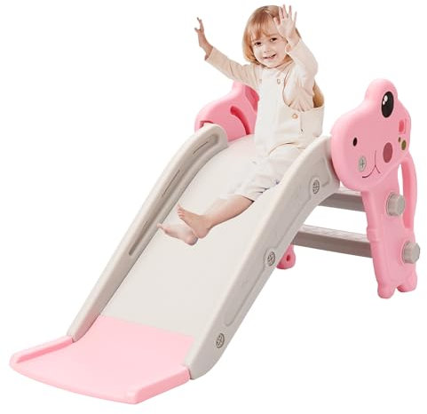 Rutsche Outdoor und Indoor für Kinder mit Basketballkorb und Ball, Rutschgefälle und rutschfesten Treppen, einfache Montage und faltbar,kinderrutsche ab 3 Jahre