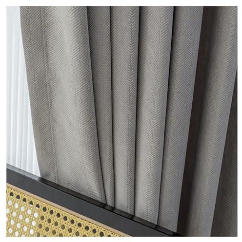 Musihy Thermovorhang Hitzeschutz, 132x274cm Fischgrätmuster Isolierte raumverdunkelnde Fenstervorhänge mit Tülle für das Wohnzimmer aus Chenille, Grau, Haken