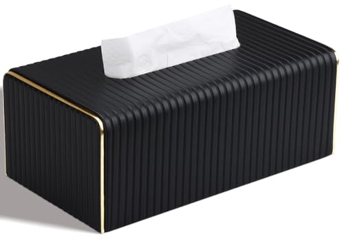 LADSTAG kosmetiktcher Box taschentuchbox aus PU Leder, taschentuchspender Tcherbox, Rechteckige Tissue Box fr handelsbliche(Schwarz Striped)