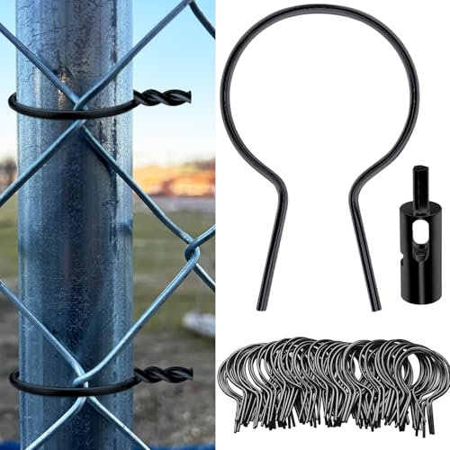 Hicarer 200 Pcs Ez Twist 2 (1 7/8 Od) Preformed 9 Gauge Galvanized Steel Fence Ties with Drill Chuck Tool Pre-Cut Chain Link Fence Ties for Fixing Chain Link Mesh to Round Posts(Black)