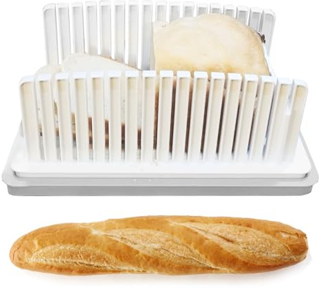 SPLIPER DE TOSTA BAINO - Guía de cortador de pan plegable, herramienta de estantería de corte ajustable | Diseño de la bandeja de captura de migas, soporte de ranura para cuchillos de seguridad de plá