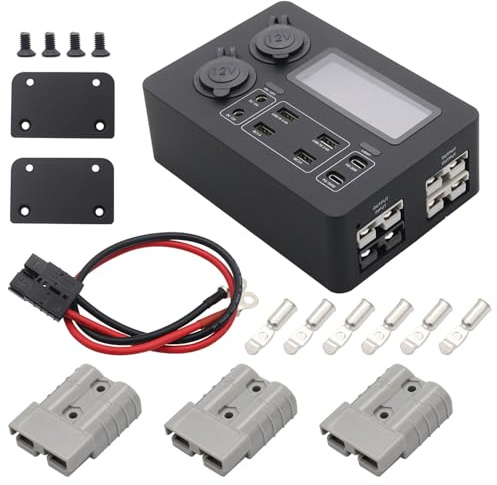 DC12V Mini Power Box, All in one Solution USB Charger with 4 Anderson Ports, 6 USB Ports and 2x12V Sockets Portable Power Distribution for Camper Van Motorhome