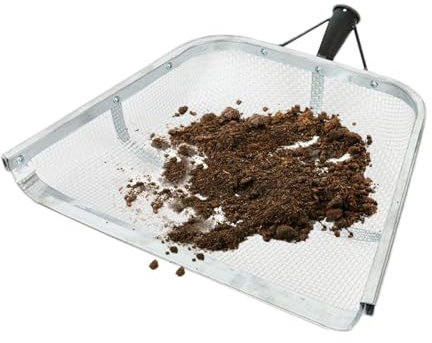 Tamiz de tierra de jardinería, tamiz de jardín para tierra, pala de tamiz de grano, pala de tamiz de acero inoxidable resistente de fácil agarre, herramienta de recogida de colador de para