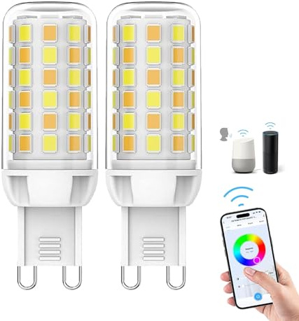 BVCL Wi-Fi Smart G9 LED Lampen Dimmable, 3W 320 Lumen AC 230V 2700K-6000K,Helligkeit einstellbar 1%-100%, Kompatibel mit Alexa/Google Home, Sprachsteuerung(2pcs)