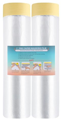 LLPT Ruban Adhésif et Drapé Film Masquage Pré-Enregistré 200cm(déplié) x20m | 2 Rouleaux Beige pour Peinture de Meubles Muraux Automatiques Protection Contre la Contamination