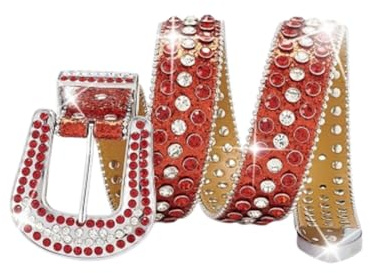 AGUTALITHIC Damen Herren Strass Gürtel Western Cowgirl Cowboy Bling Nietengürtel Glitzer Pailletten Taillengurt Für Jeanshosen(120cm/47, Red)