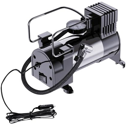 Inflador de neumáticos, compresor de aire, bomba portátil, potente inflado rápido, juego de boquillas multifuncionales, tamaño compacto, ideal para viajes al aire libre, diversión familiar