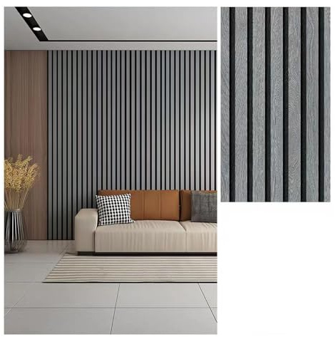 Self Adhesive Wallpaper Wood Panel Wood Slat Wallpaper Charcoal Grey Stick on Wall Paper for Living Room Bedroom Wooden Wall Papers Roll Dark Wooden Contact Paper Lead-Gray 3-Meters*60cm