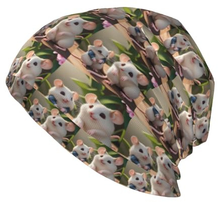 Cappello in maglia con stampa di topi madre e figlio, caldo e senza orlo, adatto per casa, uso quotidiano, viaggi e sci. Nero