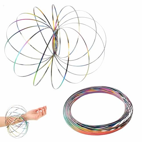 Durchflussringe Spielzeug 3D Edelstahl Arm Feder Magisch Durchflussring | Magic Flow Ringe für Kinder und Erwachsene Antistress(Bunt)