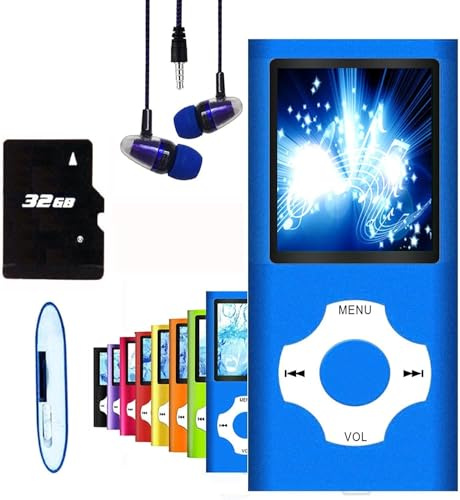 Hotechs Lecteur MP3/MP4 avec carte mémoire de 32 Go, design fin, écran LCD numérique de 1,8, radio FM