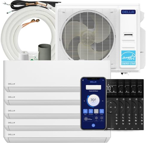 DELLA 42K BTU ODU 22 SEER2 208-230V Mini Split AC, 5 Zone (9000+9000+9000+12000+12000 BTU) Works with Alexa and Wifi, Energy Star,Cools Up to 2300 Sq.Ft, Pre-Charged Heat Pump,16ft Installation Kits