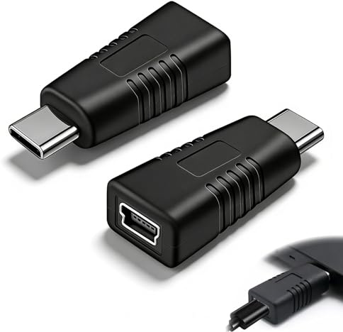 wilcractk 2 adaptadores tipo C macho a mini USB hembra, adaptador de carga, adaptador de sincronización de datos, convertidor para cámara digital, teléfono móvil, tableta, reproductor de MP3, GPS