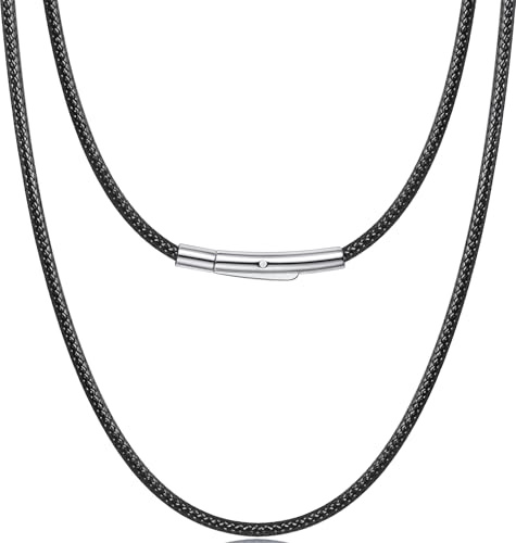 Girluky Leather Necklace for Men, 2.5mm Braided Leathers Chain, Black Mens Necklaces, Waterproof Leather Necklace Cord for Men, 20 Inch