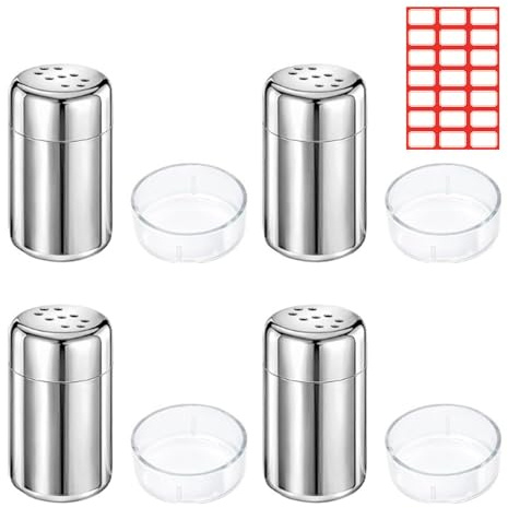 5 Stück Mini Salzstreuer für Unterwegs Set, Edelstahl Salz und Pfefferstreuer Klein mit Deckel, 15ml Gewürzstreuer Camping, Ideal für Lunchbox, Picknick, Reisen und Outdoor Küche (S-Loch)