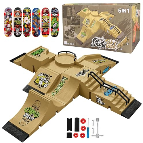6-in-1-Finger Skateboard Park Set Enthält 6 Fingerboard Rampe Sowie 6 Mini-Finger-Skateboards und Eignet sich Ideal für Griffbrett-Liebhaber, als Kinderspielzeug oder als Übungsset für Anfänger