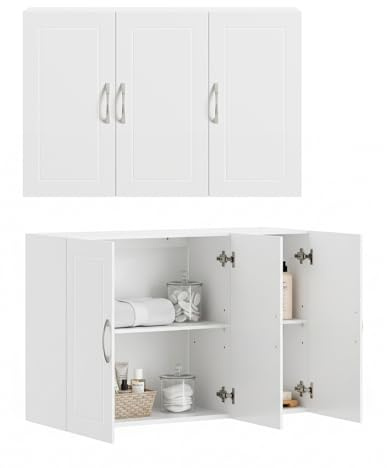 SoBuy Mueble de Cocina Largo de Pared - Armario de Cocina con 3 Puertas Blanco Armario Pared Salvaspazio de Madera 60x30x90 cm con Estante Ajustable Despensero Moderno FRG231-L-W