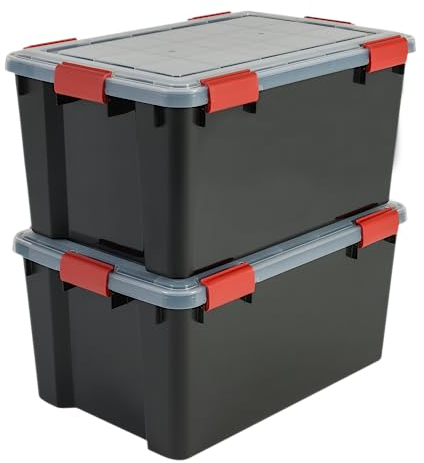 Iris Ohyama Luftdichte Kunststoff-Aufbewahrungsboxen mit Deckel, 50L, 2er-Set, Schwarz, Hermetischer wasserdichter Verschluss, Robuste Schnappverschlüsse, Stapelbar, Staubschutz, BPA-frei, AT-L
