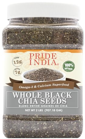 Pride of India Black Chia Seeds 2 lb | Whole Raw Chia Seeds for Smoothies, Pudding, Yogurt & Salad | High Fiber, Omega 3 & Calcium Rich Superfood, Vegan & Gluten Free
