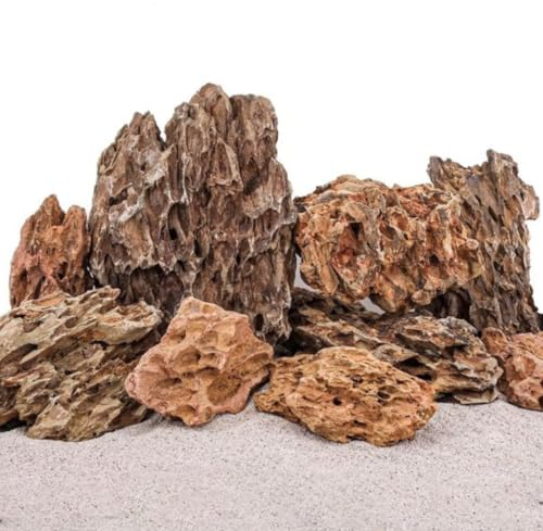 AquaOne Aquarium Steine Drachenstein I Natursteine 1 Stück I 300-600g pro Stein I Aquascaping Gestein für Tank I Felsen Dekoration Pagode Rückwand I Deko Aquascape braun