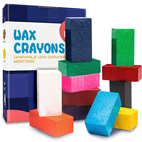 MUSCCCM Wachsmalstifte für Kinder, 12 Farben Wachsmalblöcke Ungiftig Sichere und Waschbar Wachs Buntstifte für Kleinkinder, Babys, Studenten
