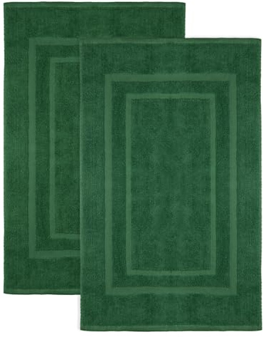 NatureMark Set di 2 Tappeti da Bagno 50x80 cm – Cotone Spugna 800 g/m² – Tappeti Bagno Spessi e Altamente Assorbenti – Asciugatura Rapida – Senza Base in Gomma – Verde Scuro