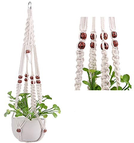 1x Premium Makramee Blumenampel 90cm Innen Außen Garten Blumentopf Halter Macrame Hängepflanzen Topf Balkondekoration Lounge Deco Blumen Ampel Balkon Wandbehang Boho Pflanzenhänger Pflanzenampel