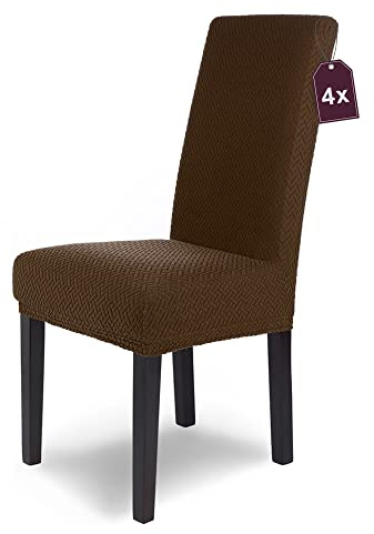Scheffler Home Stuhlhussen Braun 4er Set Schwingstühle Luna | Feine Microfaser-Stretch-Stuhlbezüge, waschbar und pflegeleicht, Chair Cover für Freischwinger und Esszimmerstühle