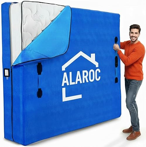 Housse de Protection Matelas 160x200 cm pour Déménagement, Stockage & Rangement | Très Résistante en Tarpaulin, Imperméable, Réutilisable | 8 Poignées Renforcées + Fermeture Éclair Intégrale