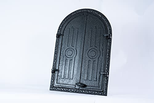 SEZAM doppelte Räucherofentür aus Gusseisen, mit Türriegel, halbrund, Tür für Smoker - Ofentür - Steinofentür, 39,5 x 3,5 x 58,5 cm, schwarz bemalt